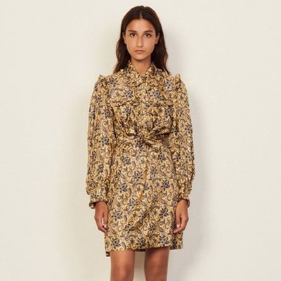 sandro 沙子ロ Short draped and ruffled dress 衣装