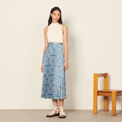 sandro 砂子ロ Long printed skirt with pleats スコート