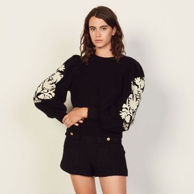sandro 砂子ロ Sweater with embroidery on トップス