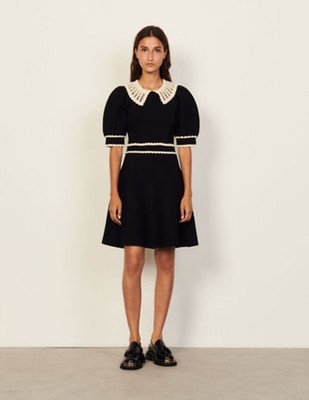 sandro 砂子ロ Knit dress with contrasting collar 衣裳