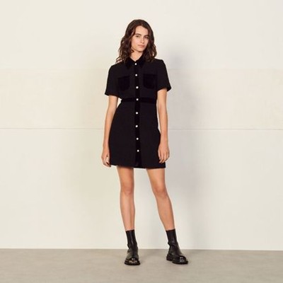 sandro 砂子ロ Dual-material tweed dress 衣裳