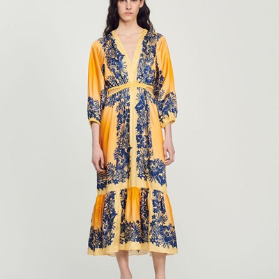 sandro 砂子ロ Long Hawaii print dress 衣裳