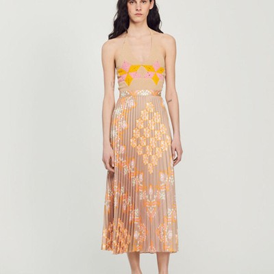 sandro 砂子ロ Long printed skirt with pleats スコート