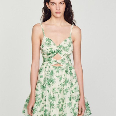 sandro 砂子ロ Short dress with palm tree print 衣裳