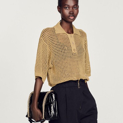 sandro 砂子ロ Cropped mesh knit sweater トップス