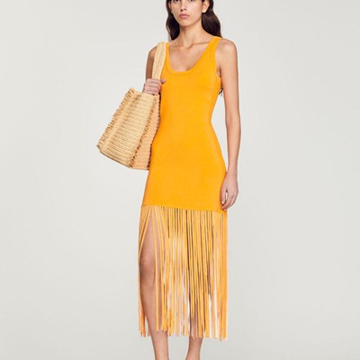 sandro 砂子ロ Fringed knit dress 衣裳