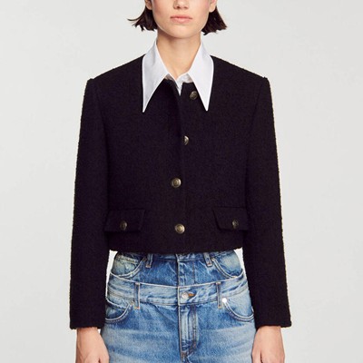 sandro 砂子ロ Cropped boucl? wool jacket 上衣