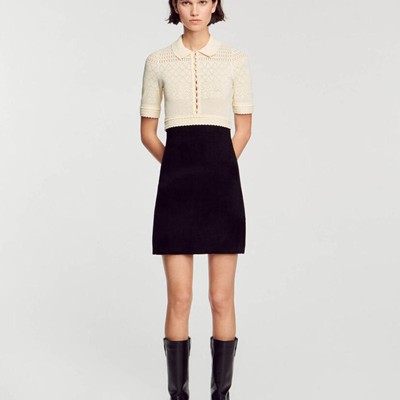 sandro 砂子ロ Short two-tone knit dress 衣裳