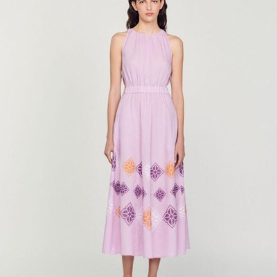 sandro サンドロ Long embroidered linen dress ワンピース|AYA-FARM店