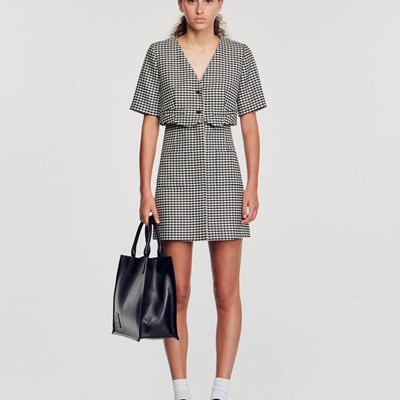 sandro 砂子ロ Short houndstooth tweed dress 衣裳