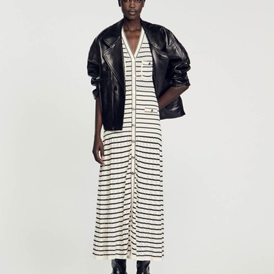 SANDRO 沙子ロ Striped knit MIDI dress 衣装