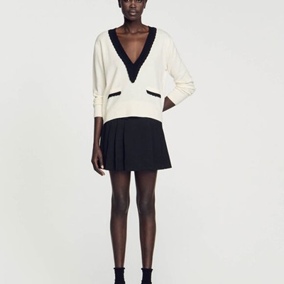 SANDRO 沙子ロ Two-tone V-neck jumper トップス