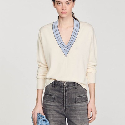 SANDRO 沙子ロ Wool and cashmere jumperトップス