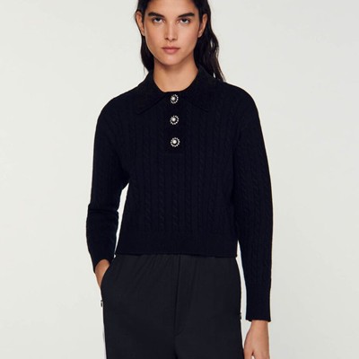 SANDRO 沙子ロ Knit polo neck sweater トップス
