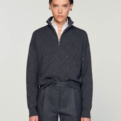 SANDRO 沙子ロ Half-zip sweater トップス