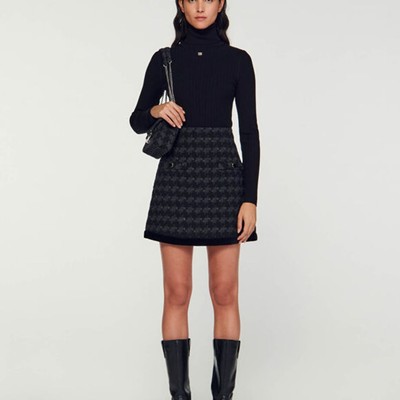 SANDRO 沙子ロ Houndstooth tweed short skirt スコート