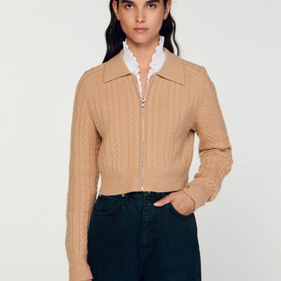 SANDRO 沙子ロ Cropped knitted cardigan トップス