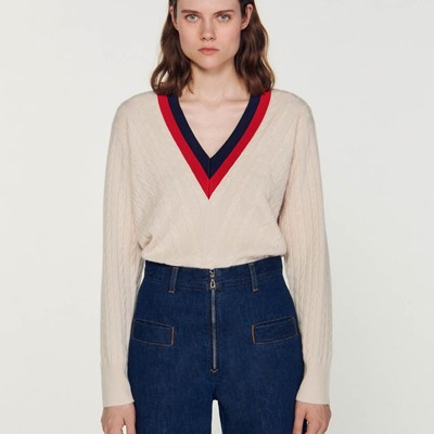 SANDRO 砂子ロ Cable knit sweater トップス