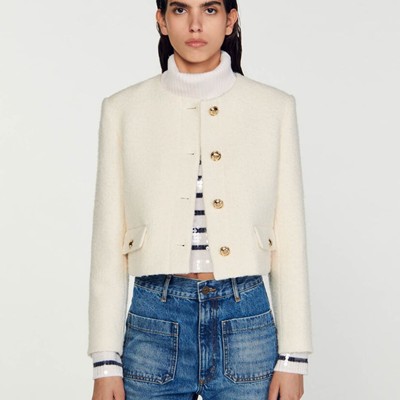 SANDRO 砂子ロ Cropped boucl? wool jacket 上衣