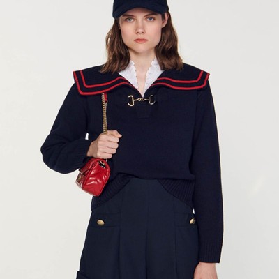 SANDRO 砂子ロ Sweater with an open collar トップス