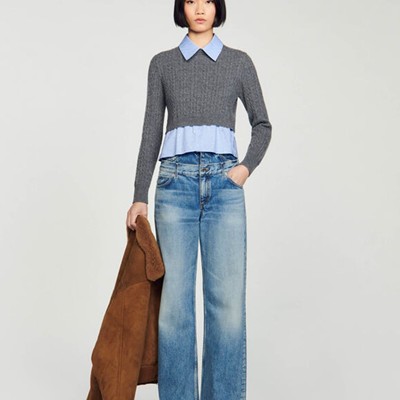 SANDRO 砂子ロ Cropped cable knit sweater トップス