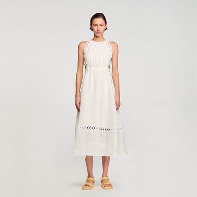 SANDRO 砂子ロ LINEN MAXI DRESS 衣裳 御召しもの