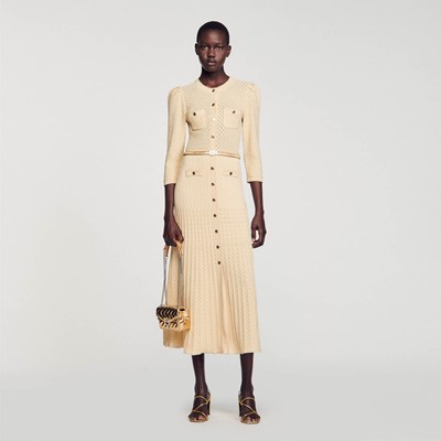 SANDRO 砂子ロ KNIT midi DRESS 衣裳 御召しもの