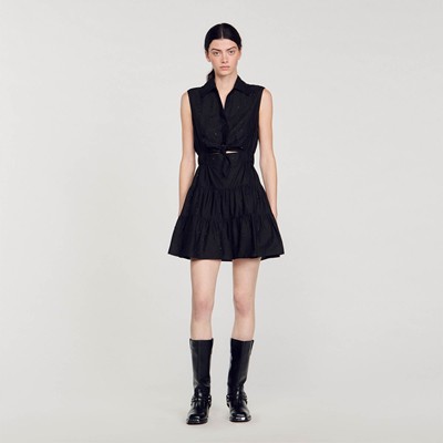 SANDRO 沙子ロ SHORT DRAPED DRESS WITH RHINESTONES 衣装 お召しもの