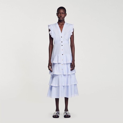 SANDRO 沙子ロ RUFFLED MAXI DRESS 衣装 お召しもの
