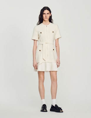 SANDRO 沙子ロ Tweed-Effect Woollen Coat Dress 衣装 お召しもの