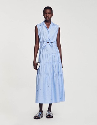 SANDRO 沙子ロ Rhinestone Tie-Front Maxi Dress 衣装 お召しもの