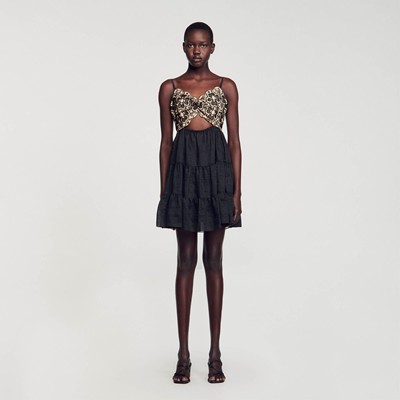 SANDRO 砂子ロ EMBROIDERED TWO-TONE DRESS 衣裳 御召しもの