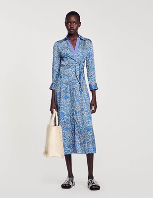 SANDRO 砂子ロ Floral Print Midi Shirt Dress 衣裳 御召しもの