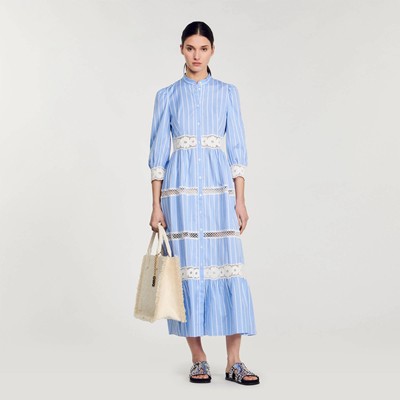 SANDRO 砂子ロ Striped cotton maxi dress 衣裳 御召しもの