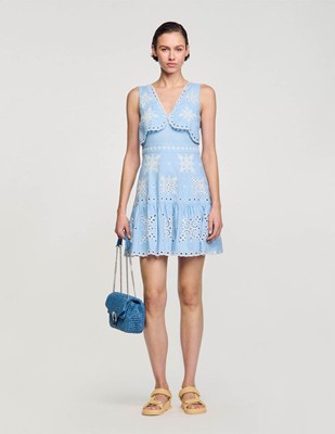SANDRO 砂子ロ Broderie Anglaise Short Dress 衣裳 御召しもの