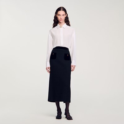 SANDRO 砂子ロ Tweed and velvet maxi skirt スコート