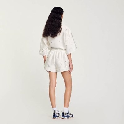 SANDRO 砂子ロ Rhinestone wide-leg shorts ズボン下