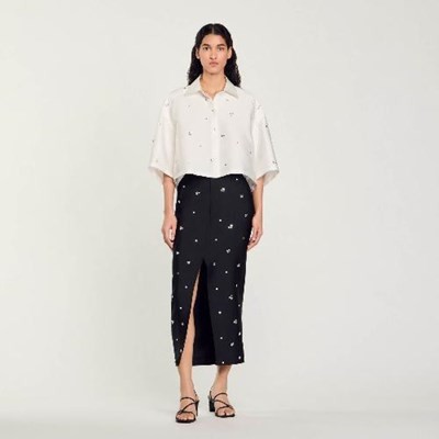 SANDRO 砂子ロ Shirt Embellished With Rhinestones プルオーバー トップス