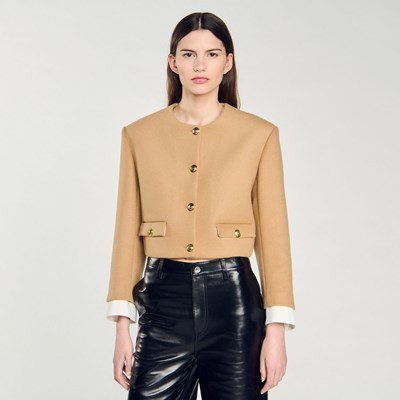 SANDRO 砂子ロ Cropped wool-blend jacket 上衣