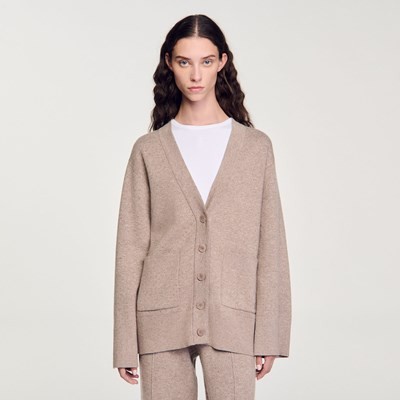 SANDRO 真砂ロ Long rhinestone cardigan ジレー