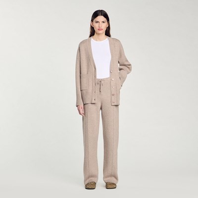 SANDRO 砂子ロ Knit rhinestone-covered trousers ズボン下