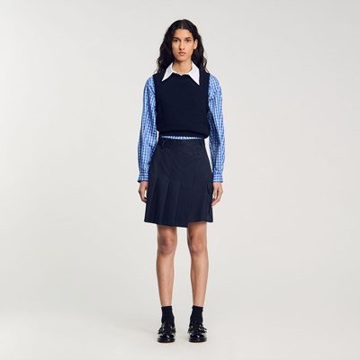 SANDRO 沙子ロ Short asymmetrical pleated skirt スコート