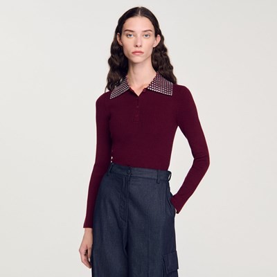 SANDRO 砂子ロ Sweater with Metal Stud Collar ティーシャツ