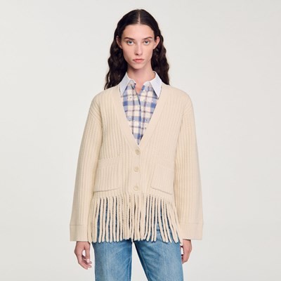 SANDRO 真砂ロ Fringed knit cardigan ジレー