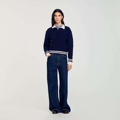 SANDRO 砂子ロ Cable Knit Sweater ティーシャツ