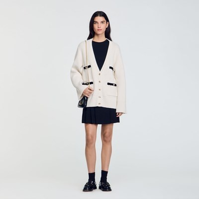SANDRO 真砂ロ Long wool cardigan ジレー