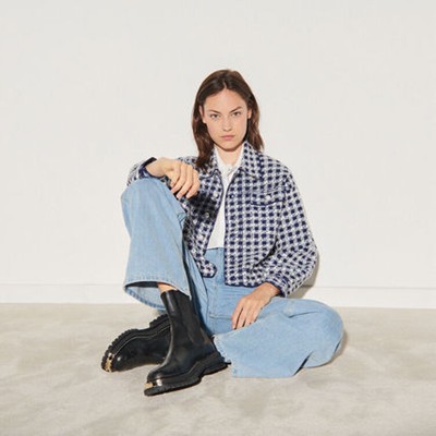 sandro 砂子ロ Cropped jacket インチ jacquard tweed上衣