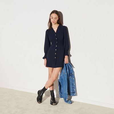 sandro 砂子ロDress with press studs and smocked 衣裳