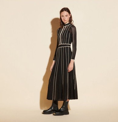 sandro 砂子ロLong two-tone pointelle dress 衣裳