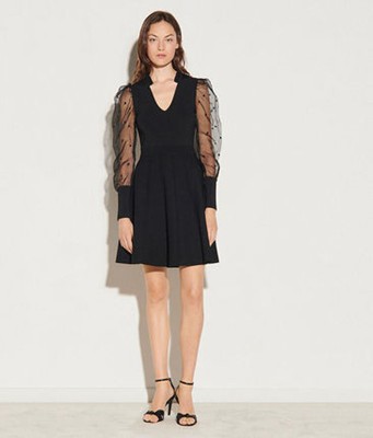 sandro 砂子ロKnit dress with dotted Swiss 衣裳